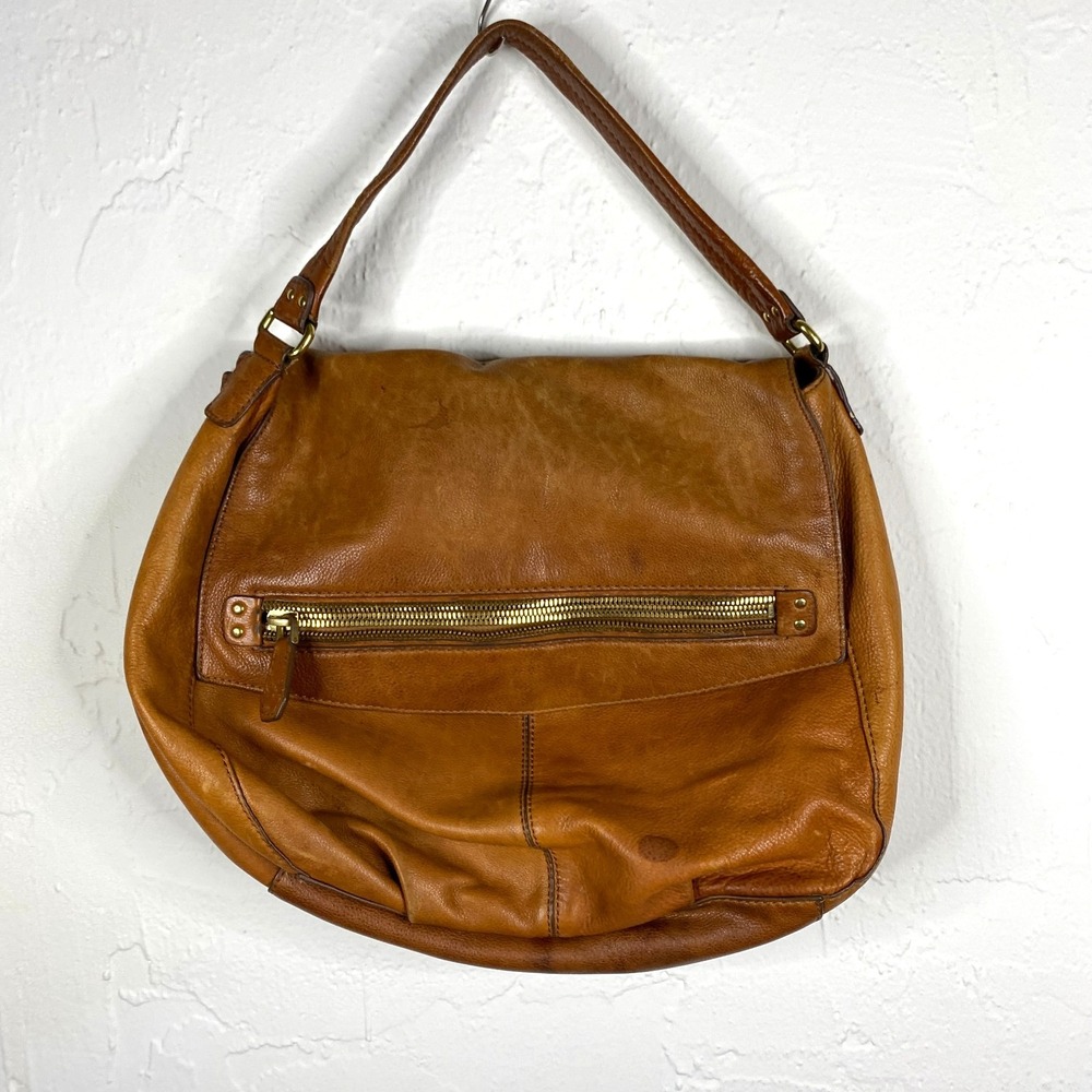 J.CREW Shoulder Bag Brown Leather Purse Zipper Boho